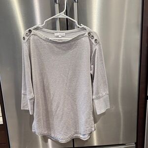 Jane and Delancey Light Gray Button-Shoulder Long Sleeve Top
